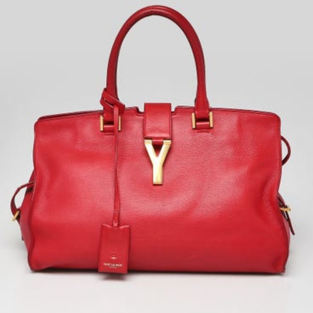 Yves Saint Laurent Red Calfskin Leather Medium Cabas Bag